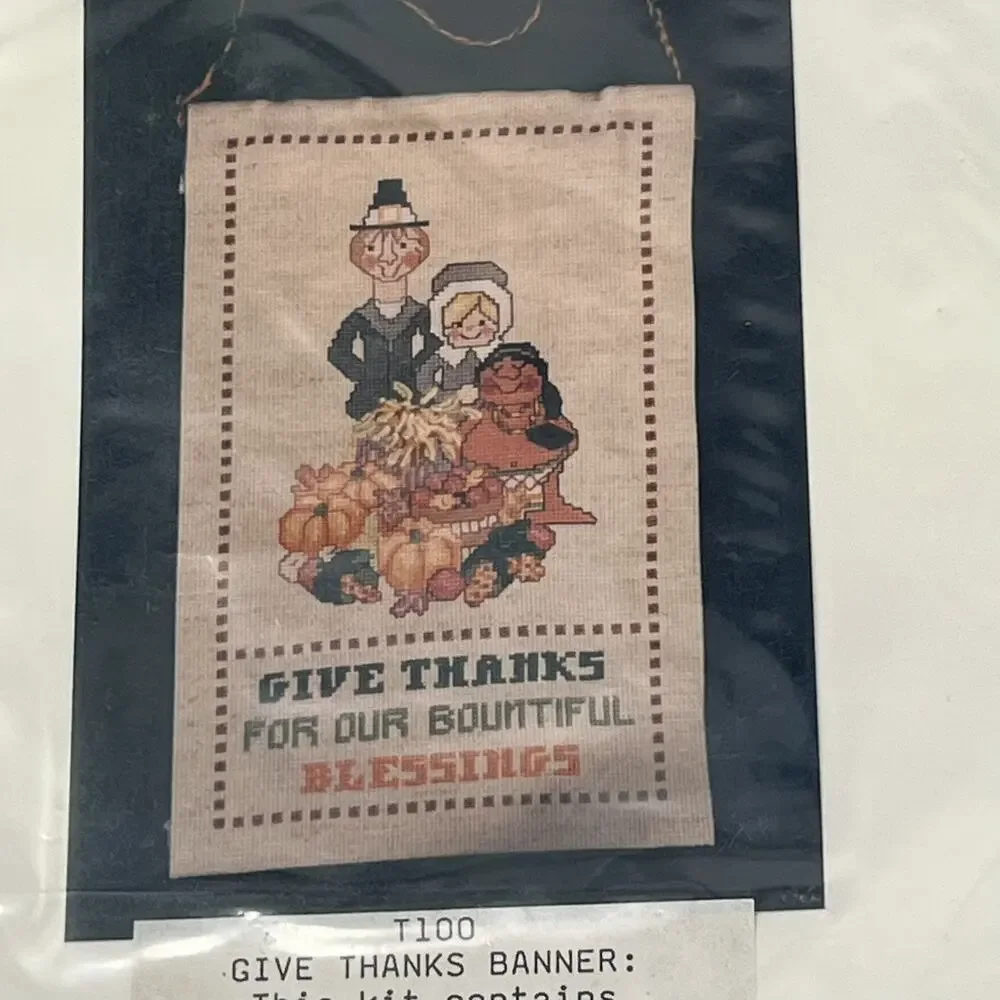 Pumpkin Patch Originals Give Thanks Banner Vintage Cross Stitch Kit Thanksgiving